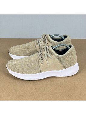 Vessi Everyday Knit Sneakers Womens 8 Tan White Low Top Lace Up Casual Comfort